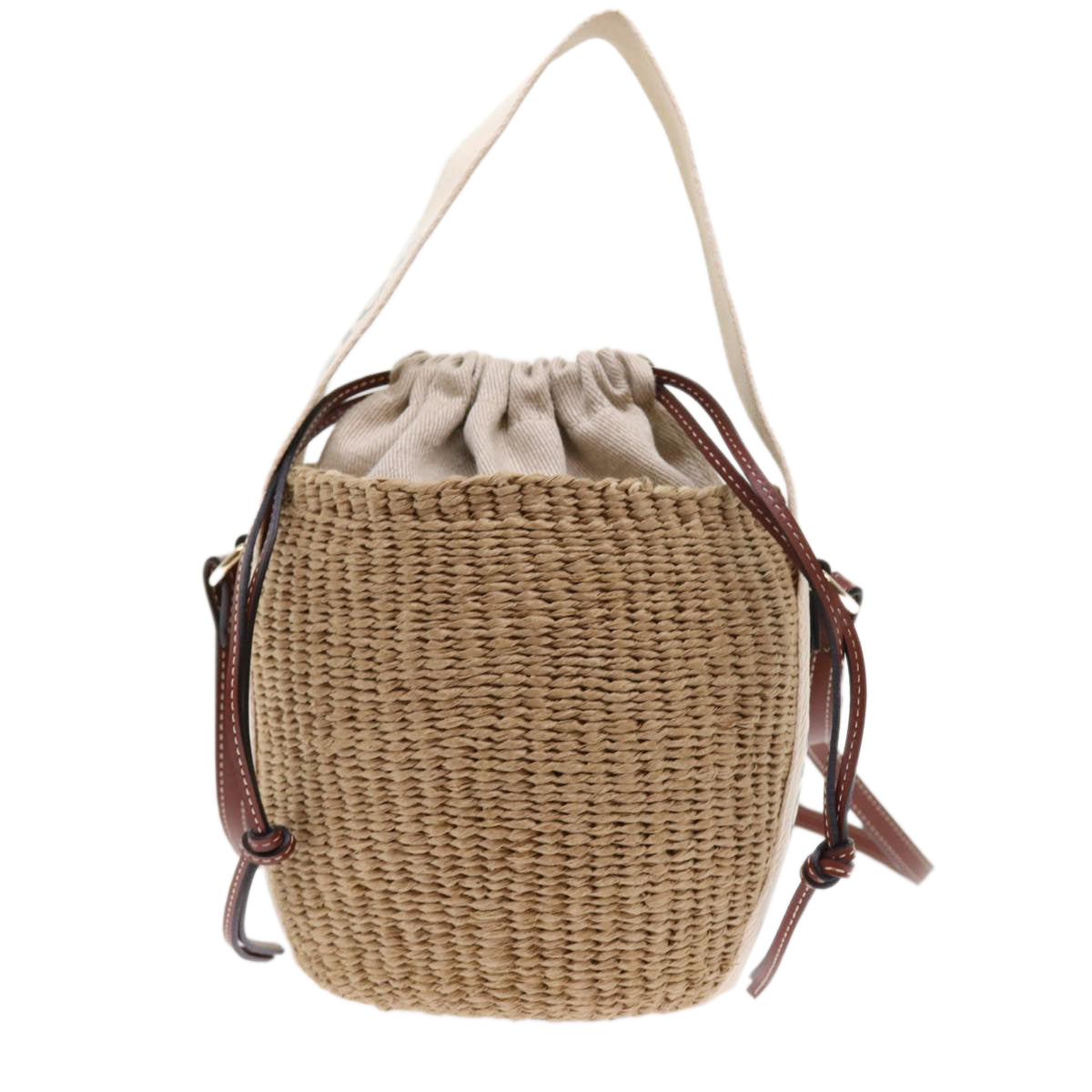 Chloe Small Woody Basket Shoulder Bag Straw Beige Auth am5021 - 0