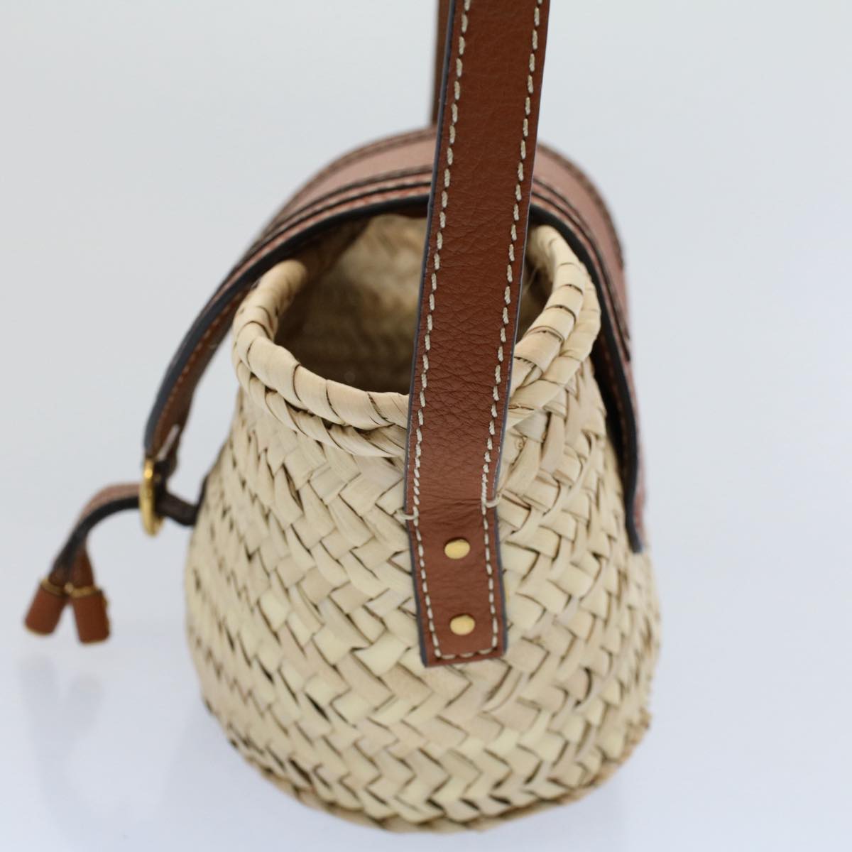Chloe MARCIE Small Basket Shoulder Bag Raffia Beige Auth am5022