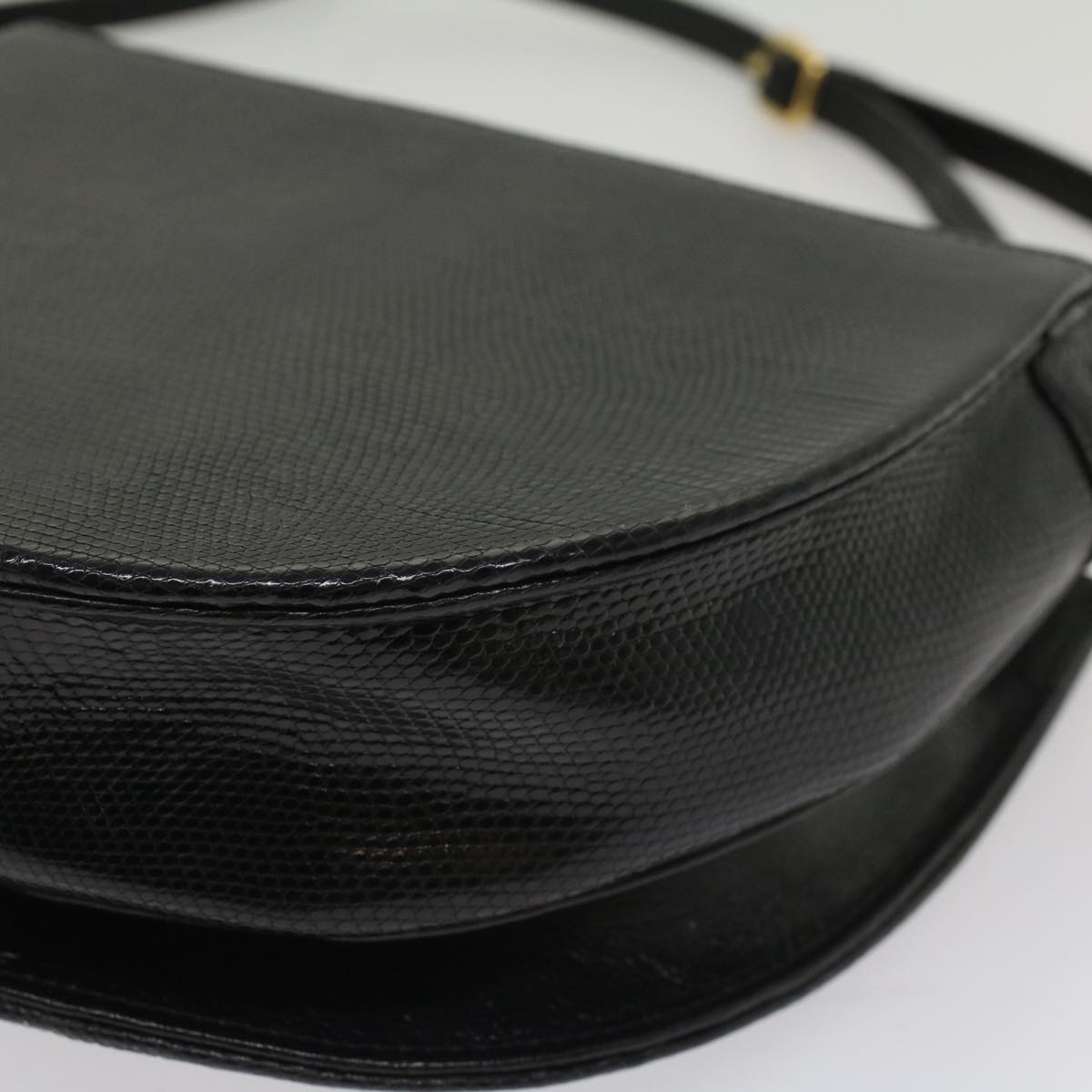 SAINT LAURENT Shoulder Bag Exotic leather Black Auth am5032