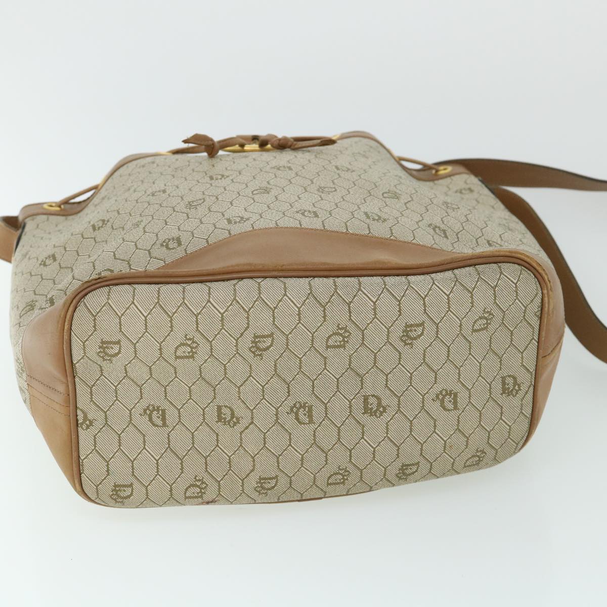 Christian Dior Honeycomb Canvas Shoulder Bag PVC Leather Beige Auth am5041