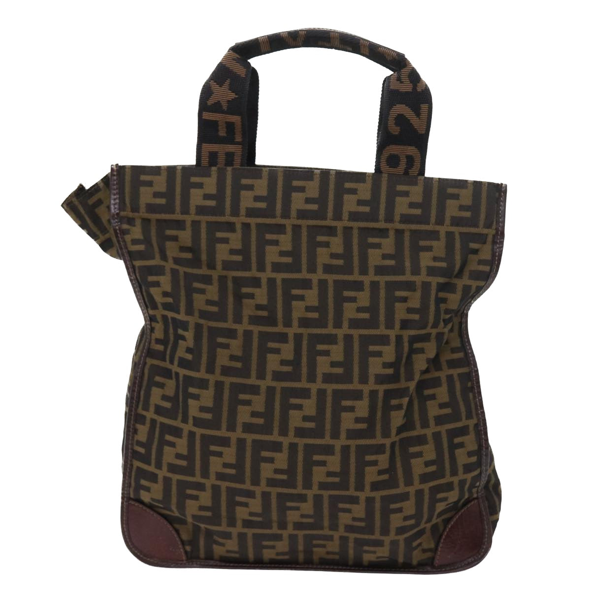 FENDI Zucca Canvas Hand Bag Nylon 2Set Brown Black Auth am5047 - 0