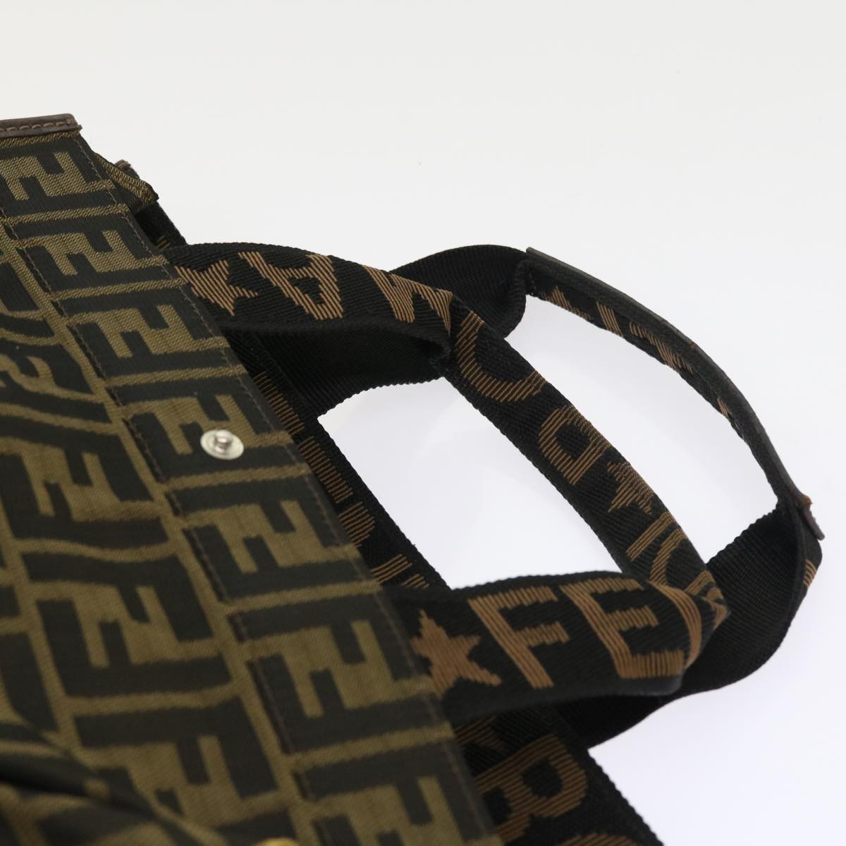 FENDI Zucca Canvas Hand Bag Nylon 2Set Brown Black Auth am5047