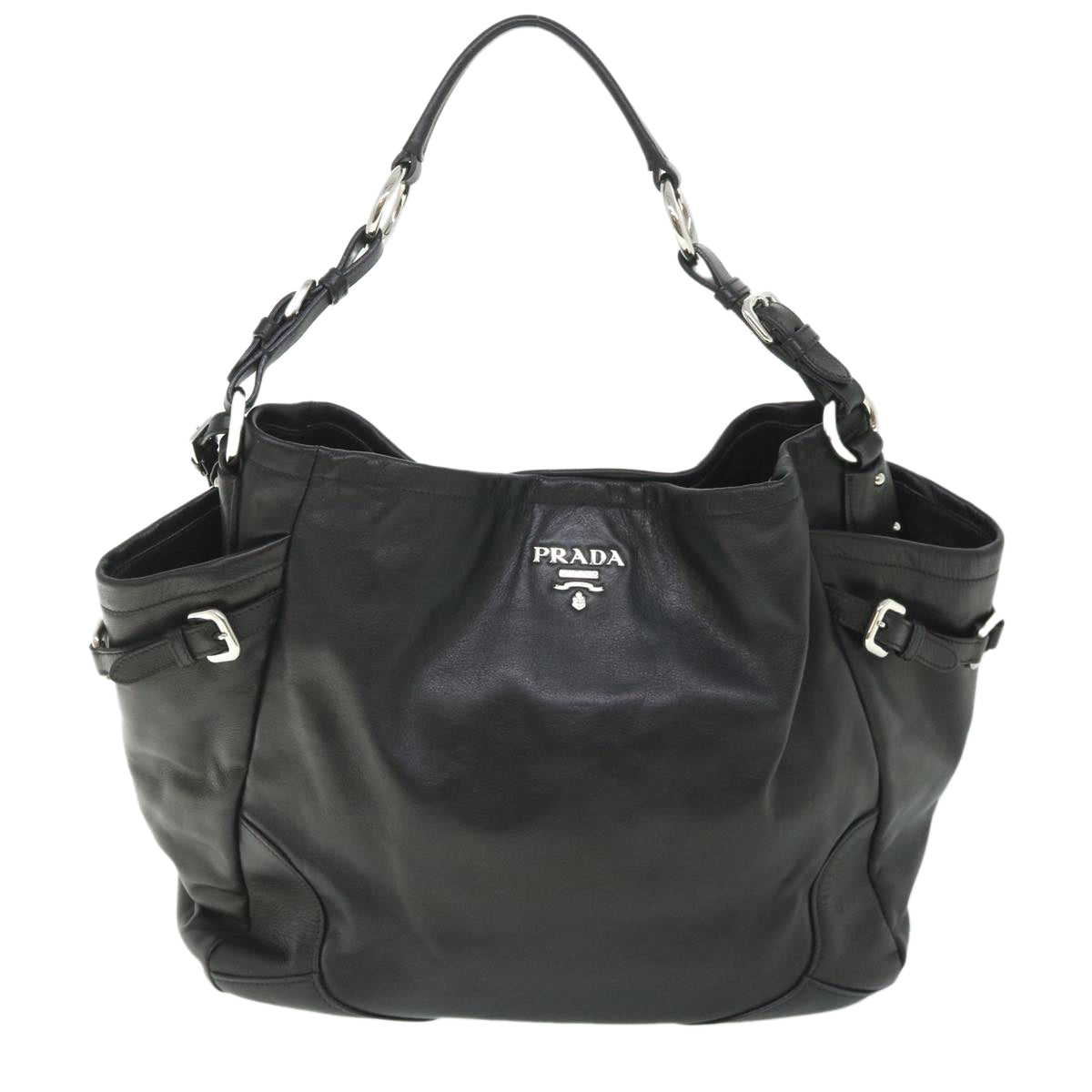 PRADA Shoulder Bag Leather Black Auth am5052 - 0