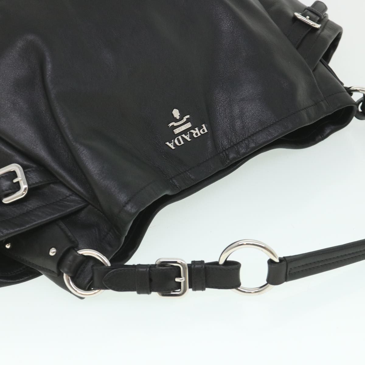 PRADA Shoulder Bag Leather Black Auth am5052