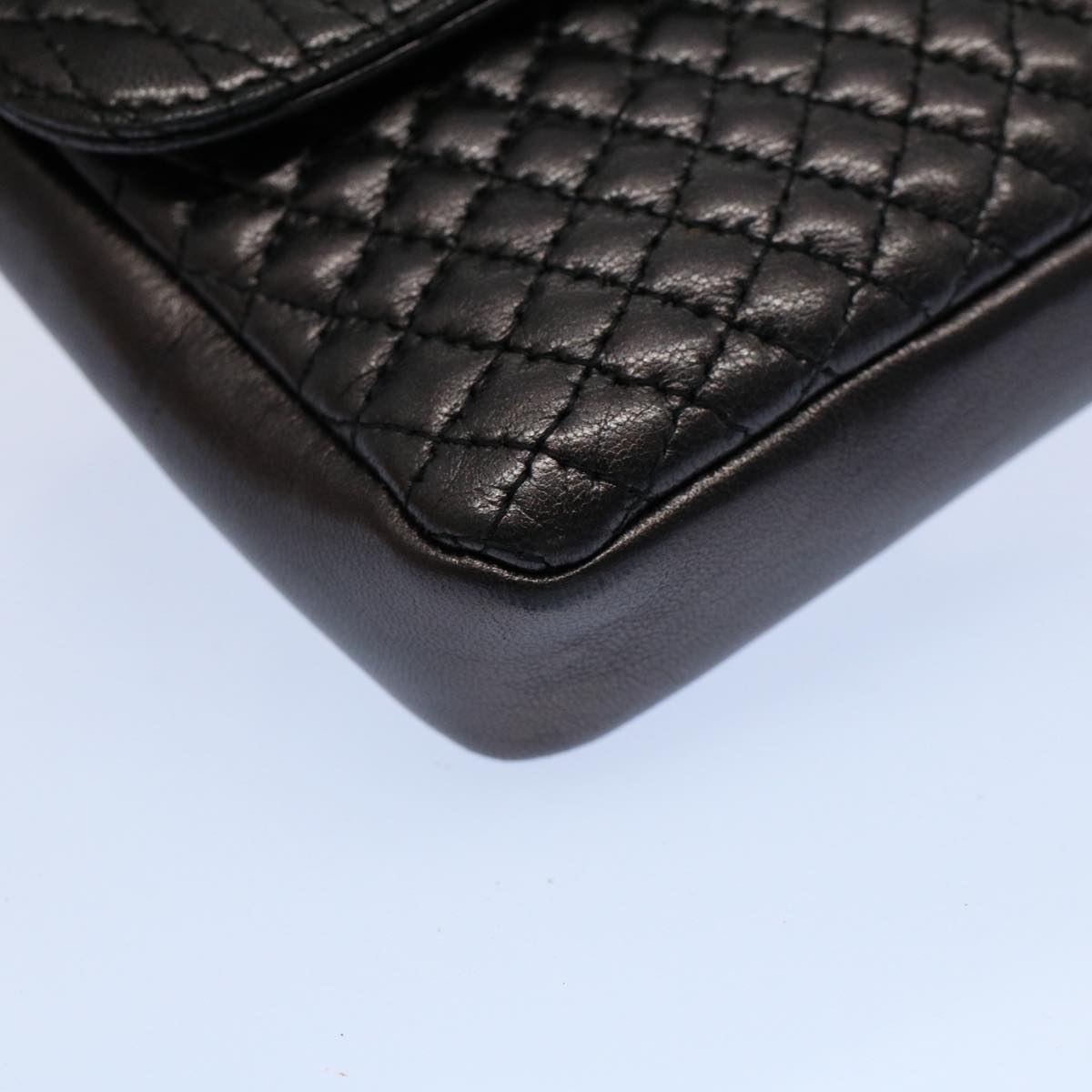 BALLY Chain Quilted Shoulder Bag Leather Black Auth am5053