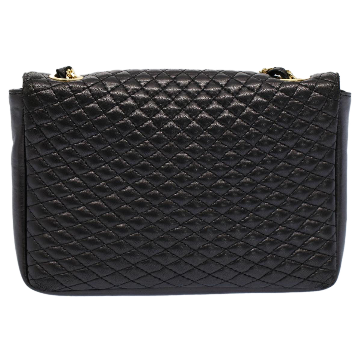 BALLY Chain Quilted Shoulder Bag Leather Black Auth am5053 - 0