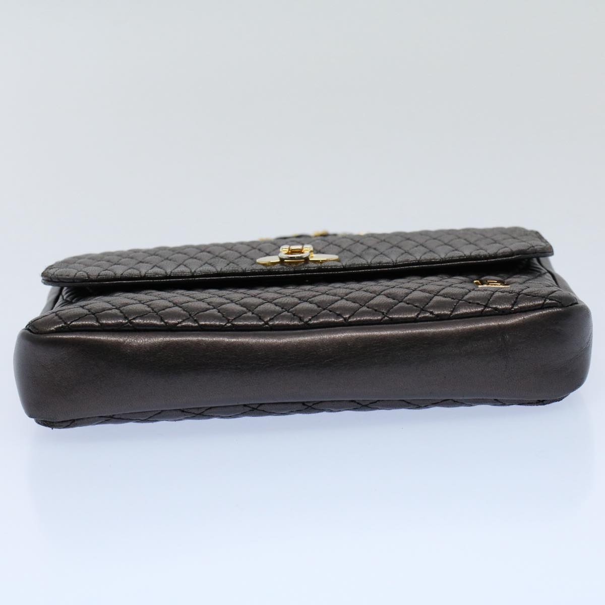 BALLY Chain Quilted Shoulder Bag Leather Black Auth am5053