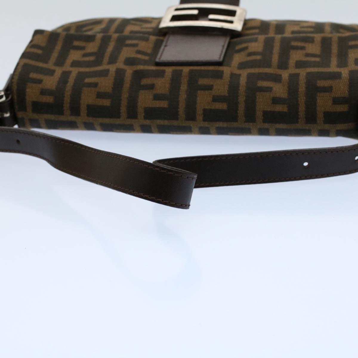 FENDI Zucca Canvas Mamma Baguette Shoulder Bag Black Brown Auth am5065