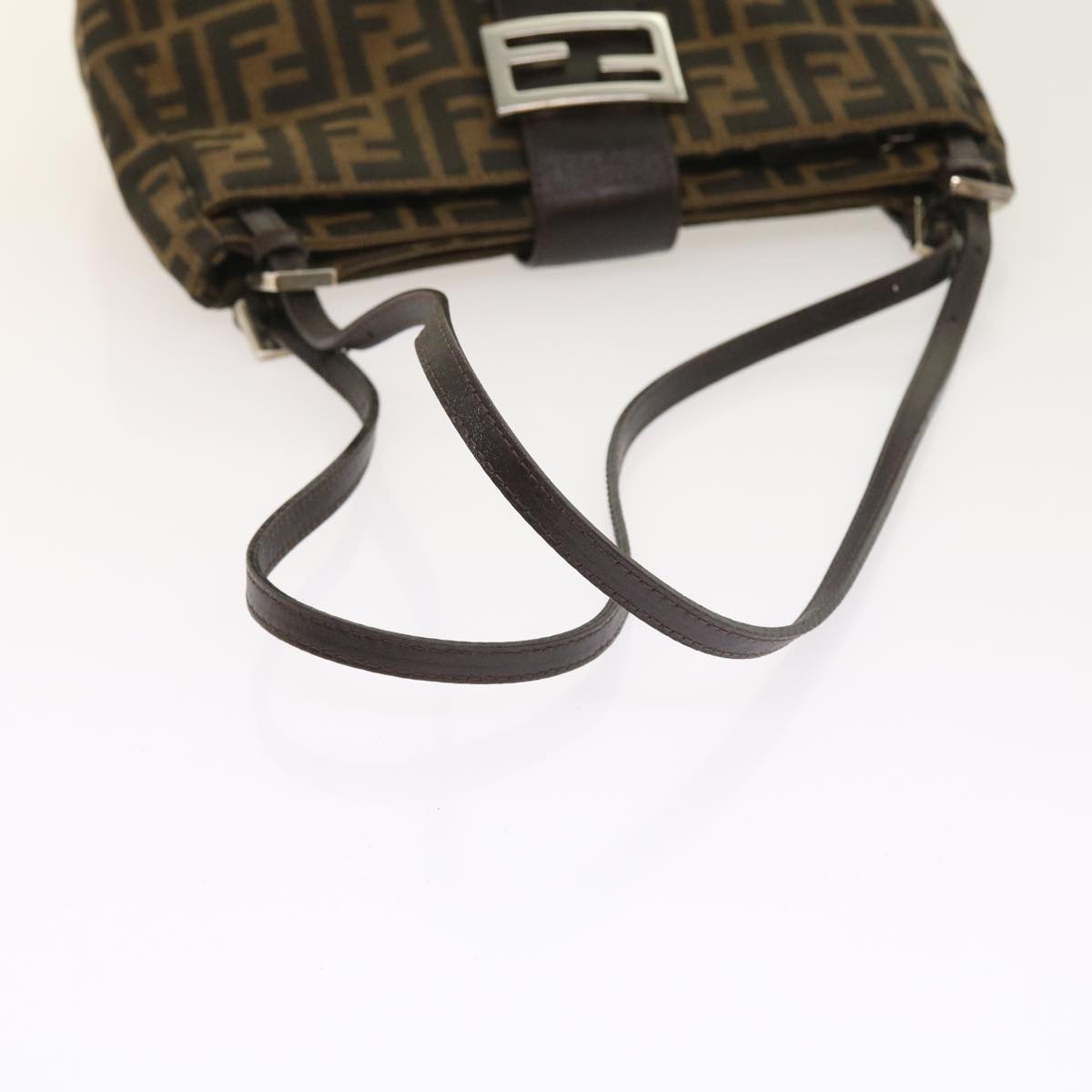 FENDI Zucca Canvas Shoulder Bag Black Brown Auth am5068
