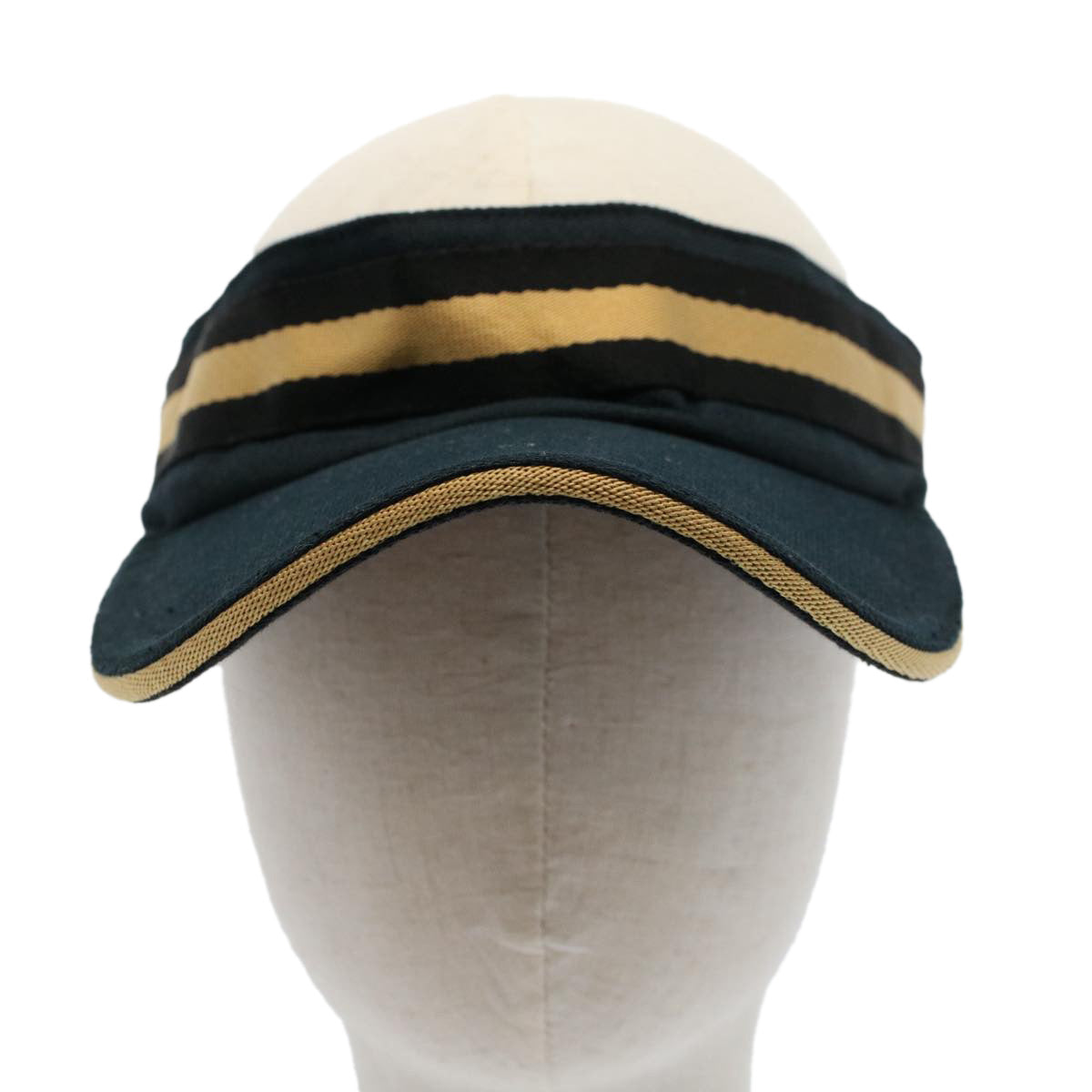 GUCCI Sherry Line Sun Visor L Black Gold Auth am5104