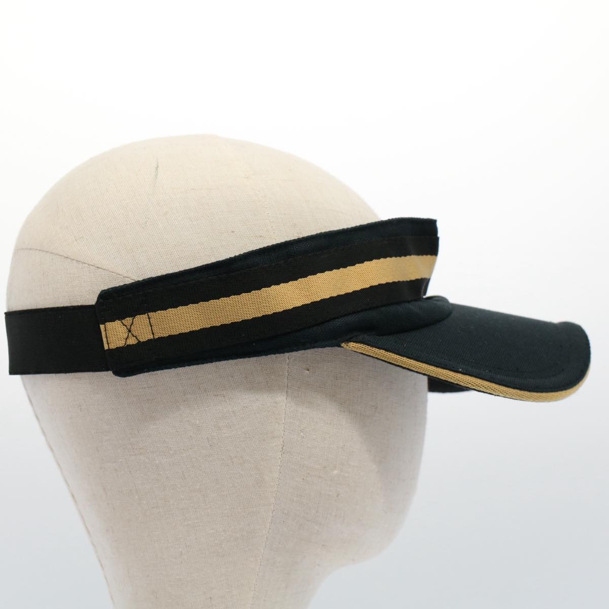 GUCCI Sherry Line Sun Visor L Black Gold Auth am5104