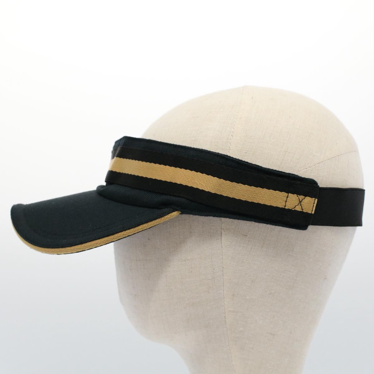 GUCCI Sherry Line Sun Visor L Black Gold Auth am5104