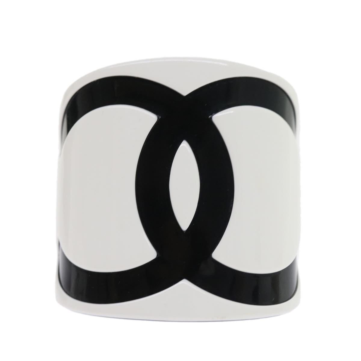 CHANEL Bangle COCO Mark Bracelet Plastic White Black CC Auth am5118 - 0