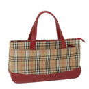 BURBERRY Nova Check Hand Bag Nylon Canvas Beige Red Auth am5133-1