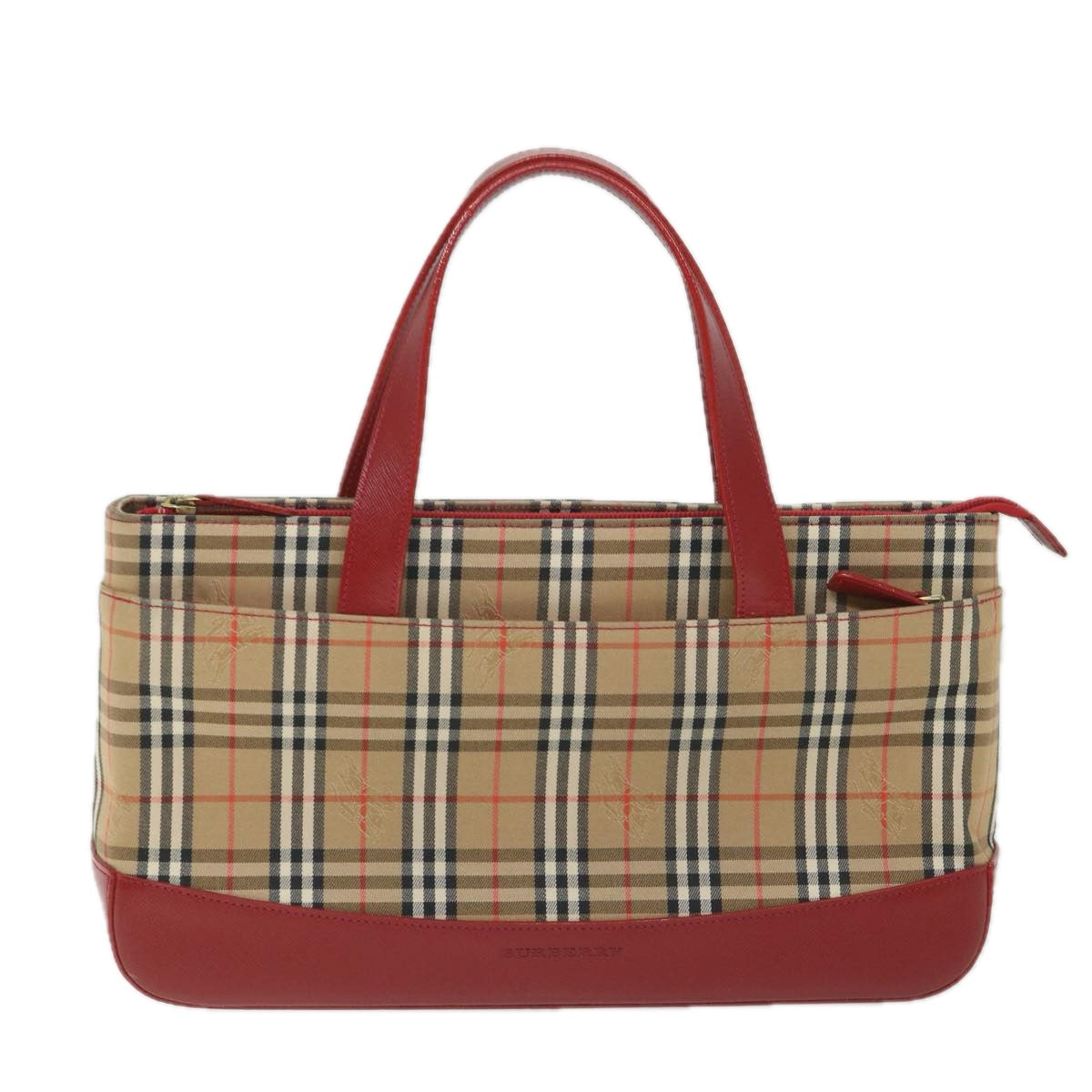 BURBERRY Nova Check Hand Bag Nylon Canvas Beige Red Auth am5133