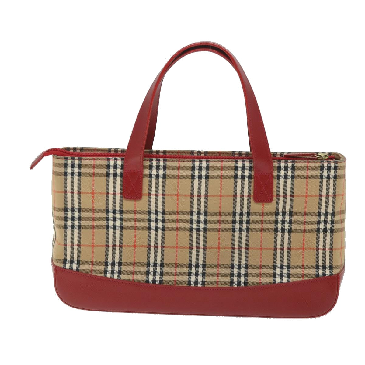 BURBERRY Nova Check Hand Bag Nylon Canvas Beige Red Auth am5133 - 0