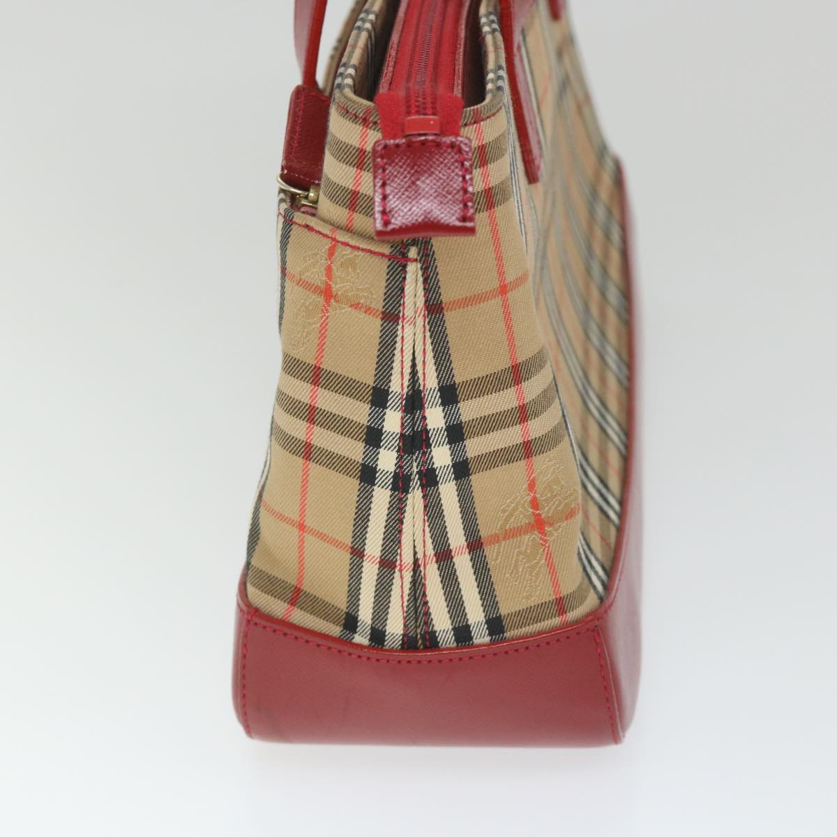 BURBERRY Nova Check Hand Bag Nylon Canvas Beige Red Auth am5133