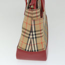 BURBERRY Nova Check Hand Bag Nylon Canvas Beige Red Auth am5133-4