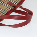 BURBERRY Nova Check Hand Bag Nylon Canvas Beige Red Auth am5133-7