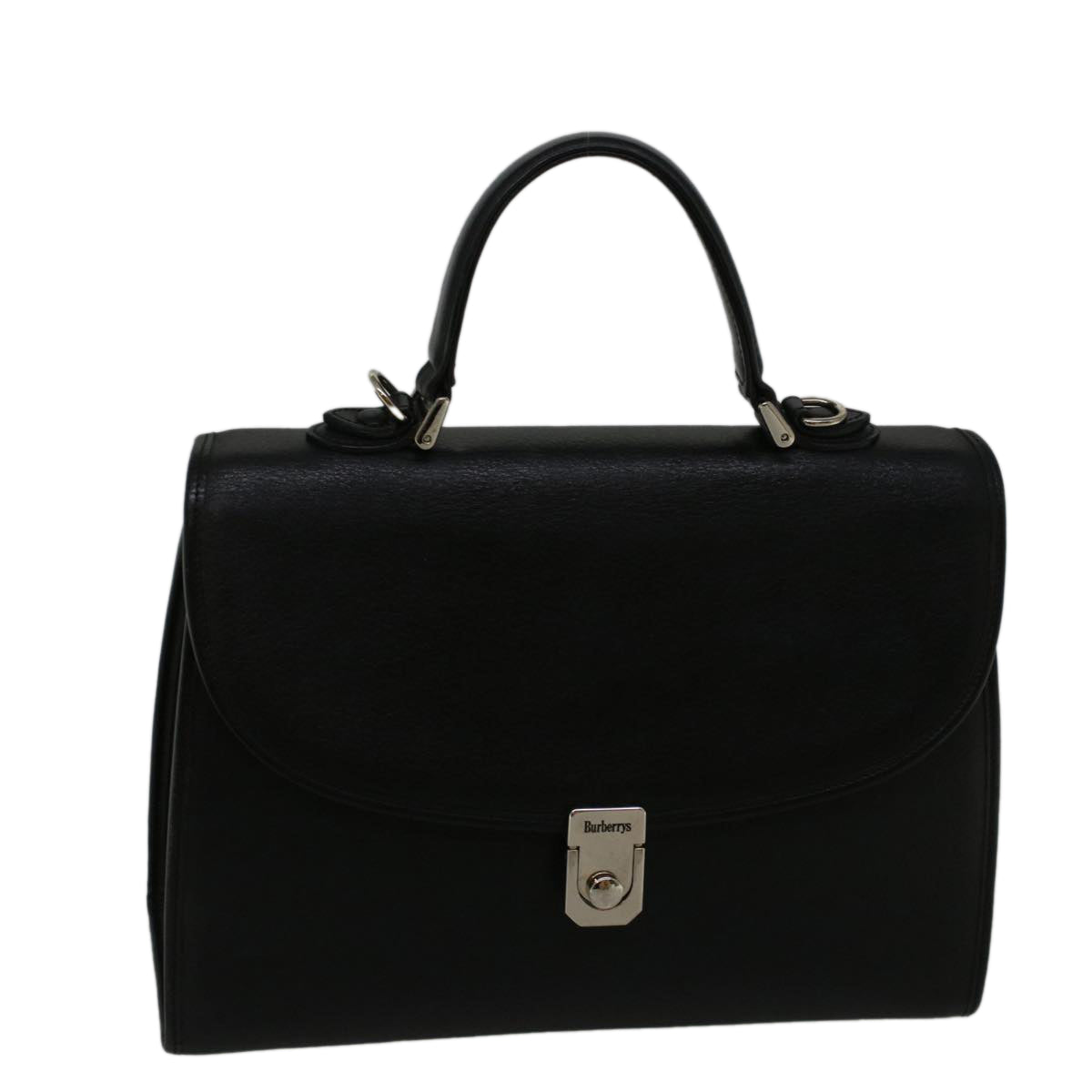 Burberrys Hand Bag Leather Black Auth am5156