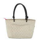 CHANEL Cambon Line Tote Bag Leather White CC Auth am5180-3