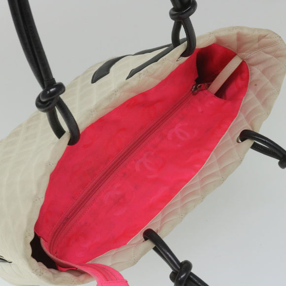 CHANEL Cambon Line Tote Bag Leather White CC Auth am5180