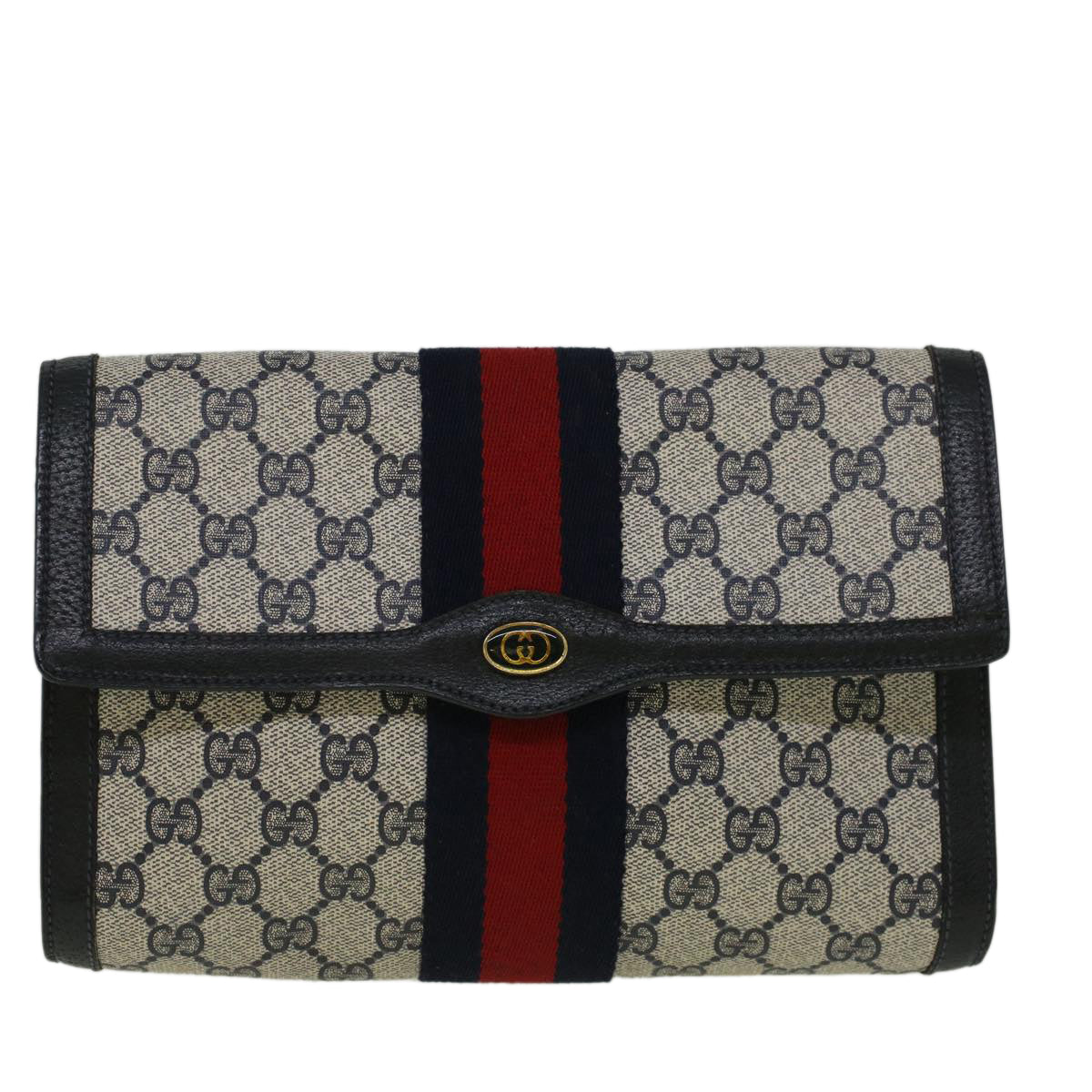 GUCCI GG Canvas Sherry Line Clutch Bag Red Navy gray 89 01 006 Auth am5192 - 0