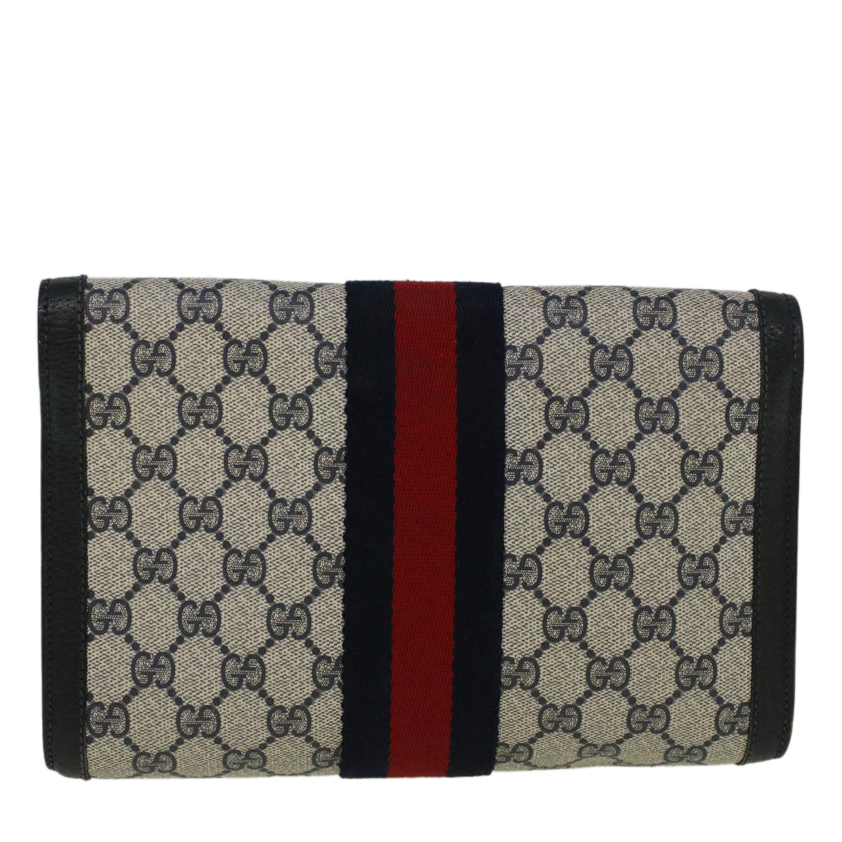 GUCCI GG Canvas Sherry Line Clutch Bag Red Navy gray 89 01 006 Auth am5192