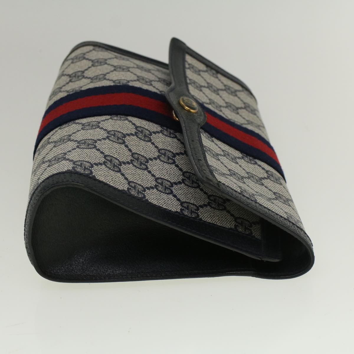 GUCCI GG Canvas Sherry Line Clutch Bag Red Navy gray 89 01 006 Auth am5192