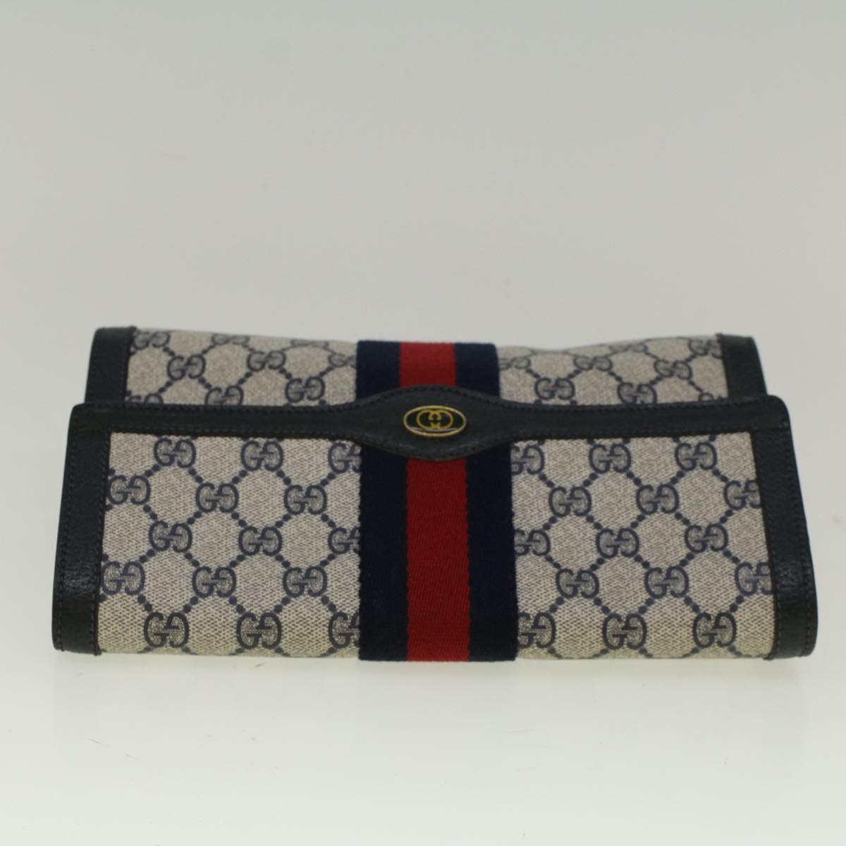 GUCCI GG Canvas Sherry Line Clutch Bag Red Navy gray 89 01 006 Auth am5192