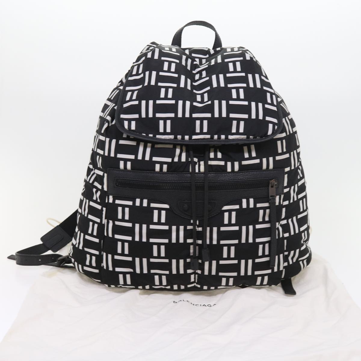 BALENCIAGA Traveler Backpack Nylon Black White 340139 Auth am5199