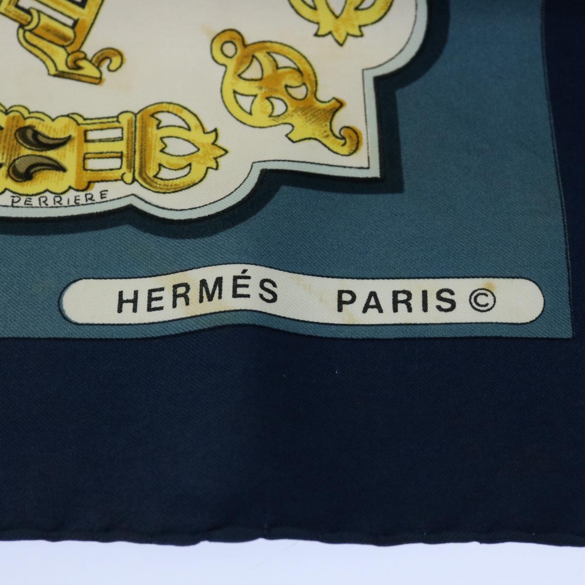 HERMES Carre 90 Les Eperons Scarf Silk Blue Auth am5200