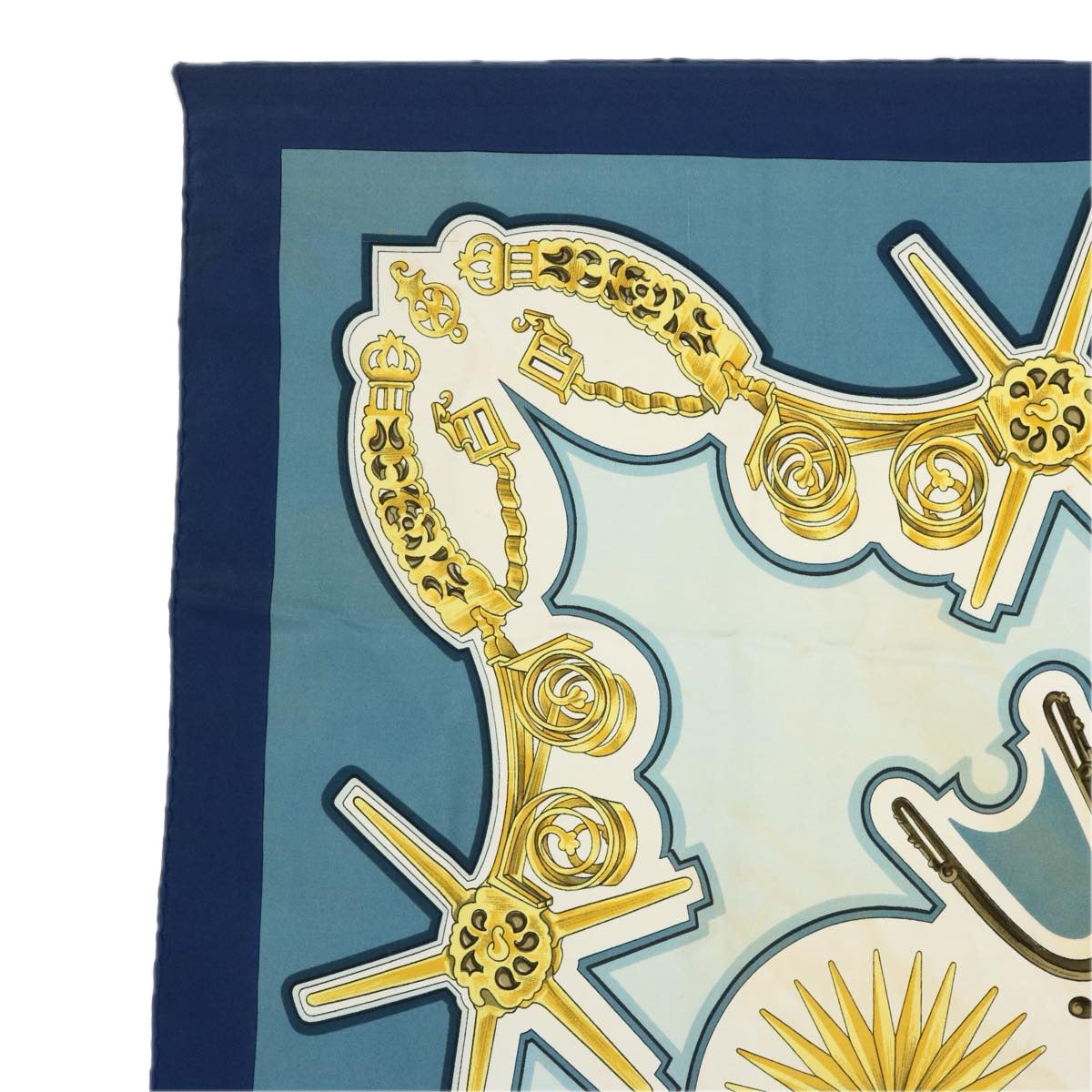 HERMES Carre 90 Les Eperons Scarf Silk Blue Auth am5200 - 0