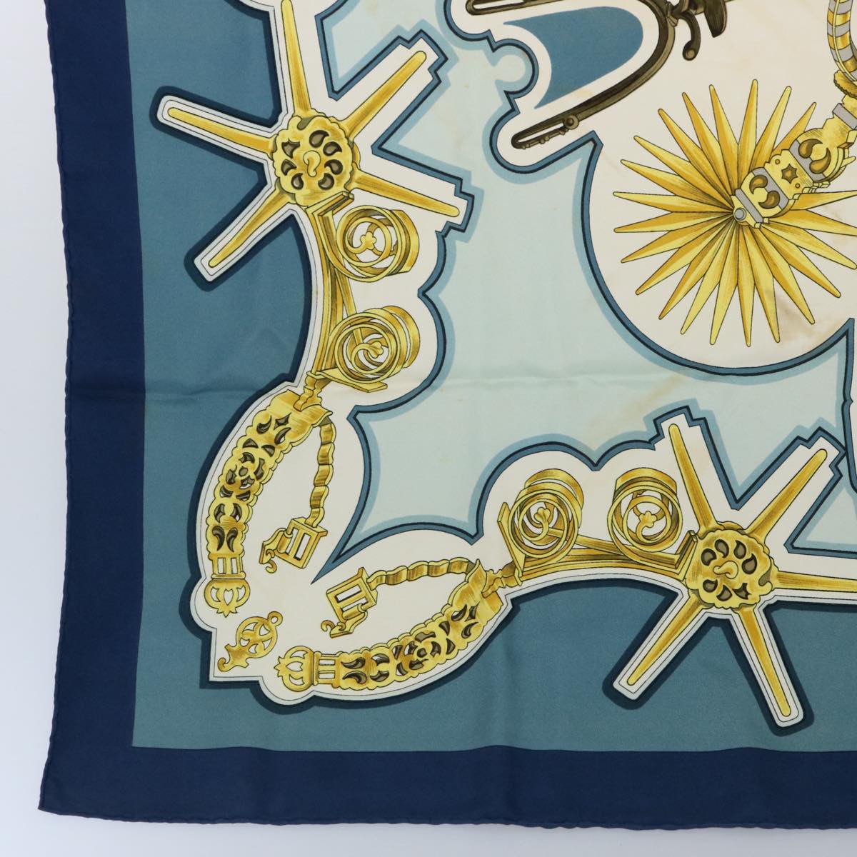 HERMES Carre 90 Les Eperons Scarf Silk Blue Auth am5200
