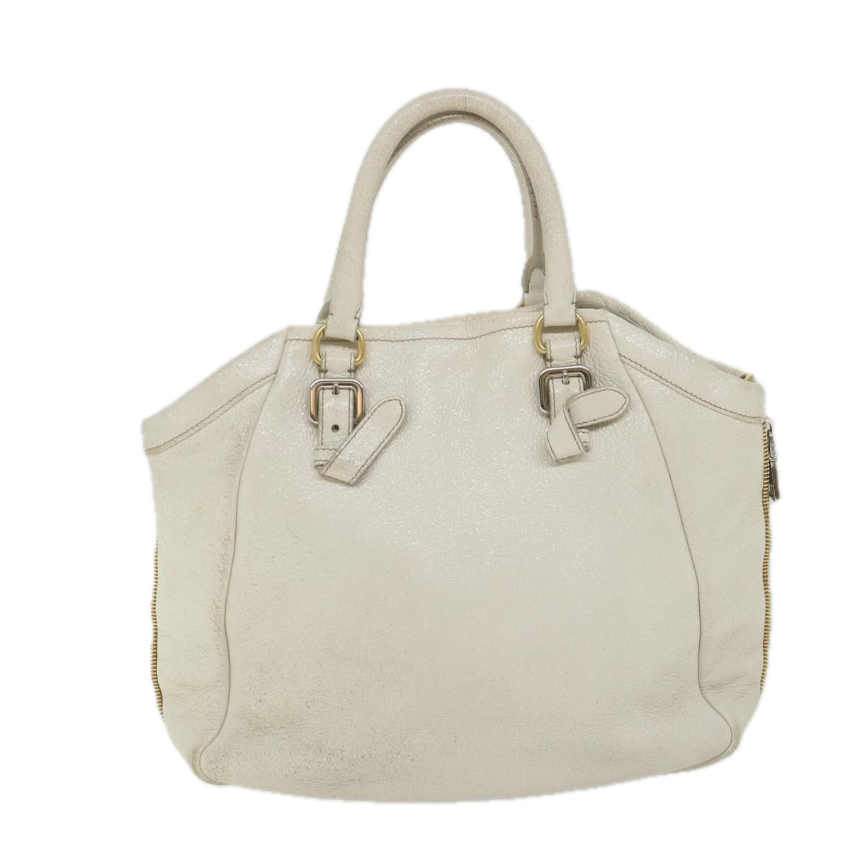 PRADA Hand Bag Leather 2way White Auth am5213