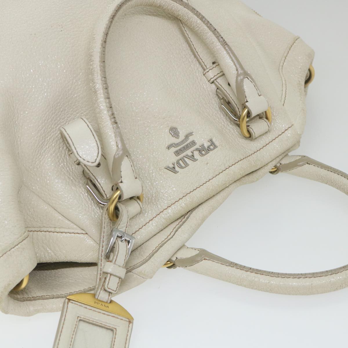 PRADA Hand Bag Leather 2way White Auth am5213