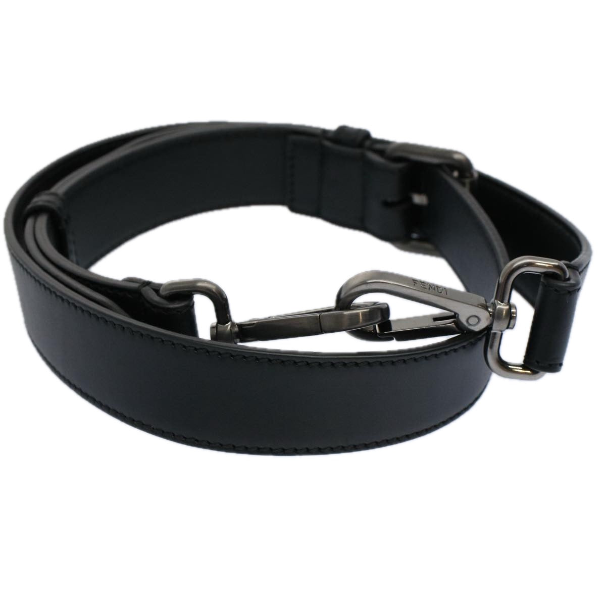 FENDI Adjustable Shoulder Strap Leather 33.9""-40.9"" Black Auth am5224