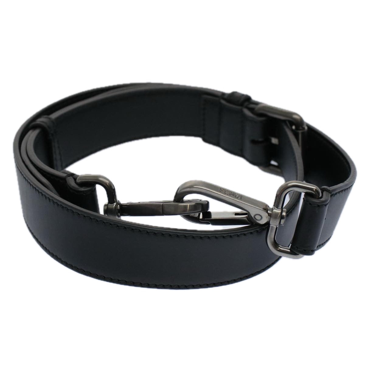 FENDI Adjustable Shoulder Strap Leather 33.9""-40.9"" Black Auth am5224 - 0