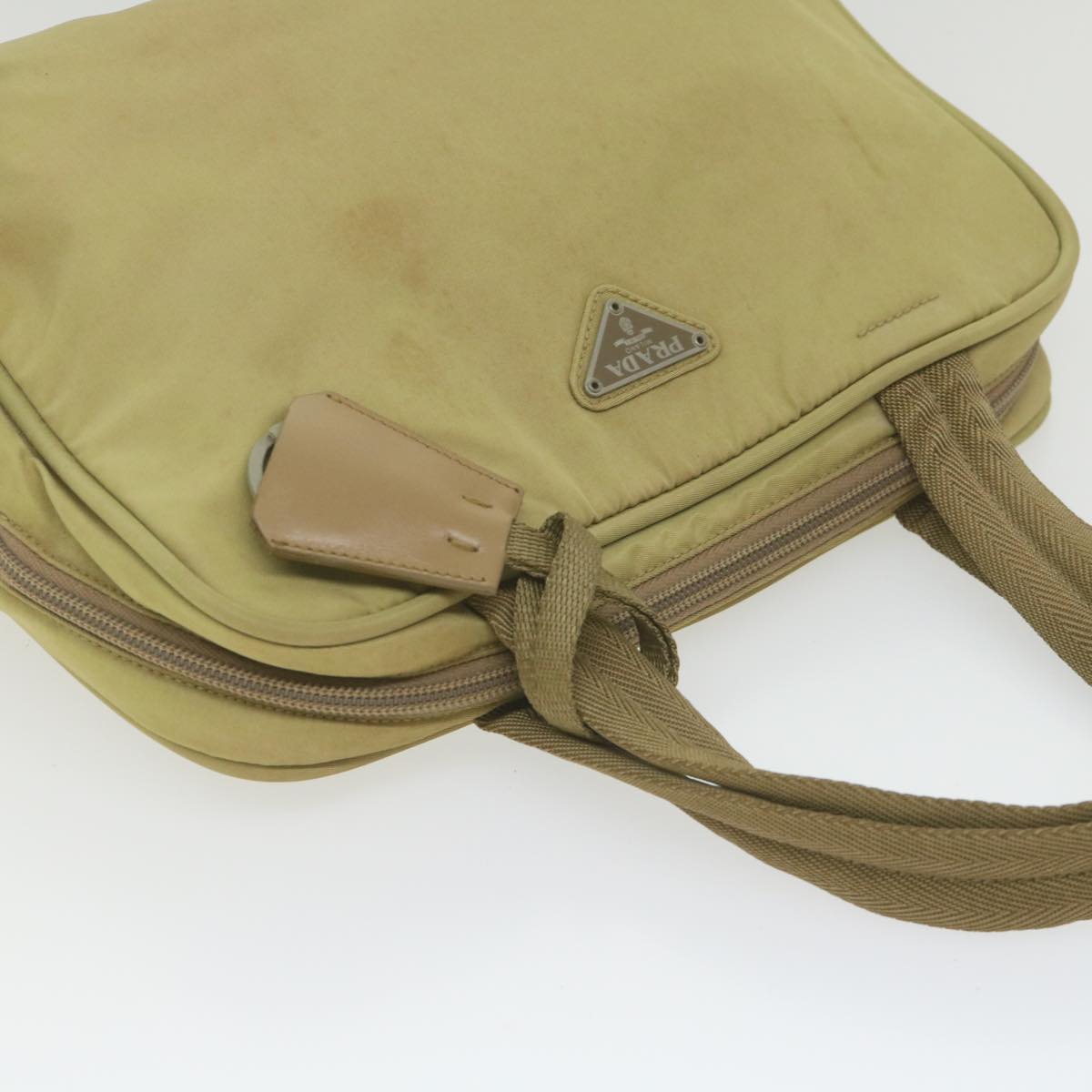 PRADA Hand Bag Nylon Beige Auth am5229
