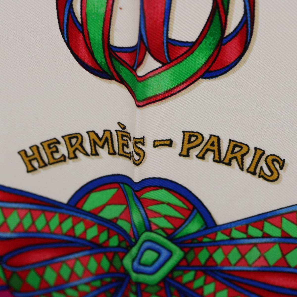 HERMES Carre 90 LES RUBANS DU CHEVAL Scarf Silk Red Auth am5237