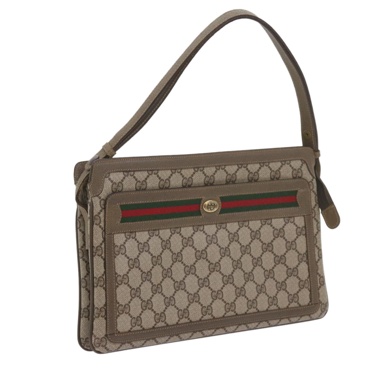 GUCCI GG Supreme Web Sherry Line Shoulder Bag Beige Red 41 02 090 Auth am5260