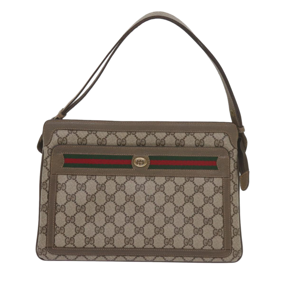 GUCCI GG Supreme Web Sherry Line Shoulder Bag Beige Red 41 02 090 Auth am5260