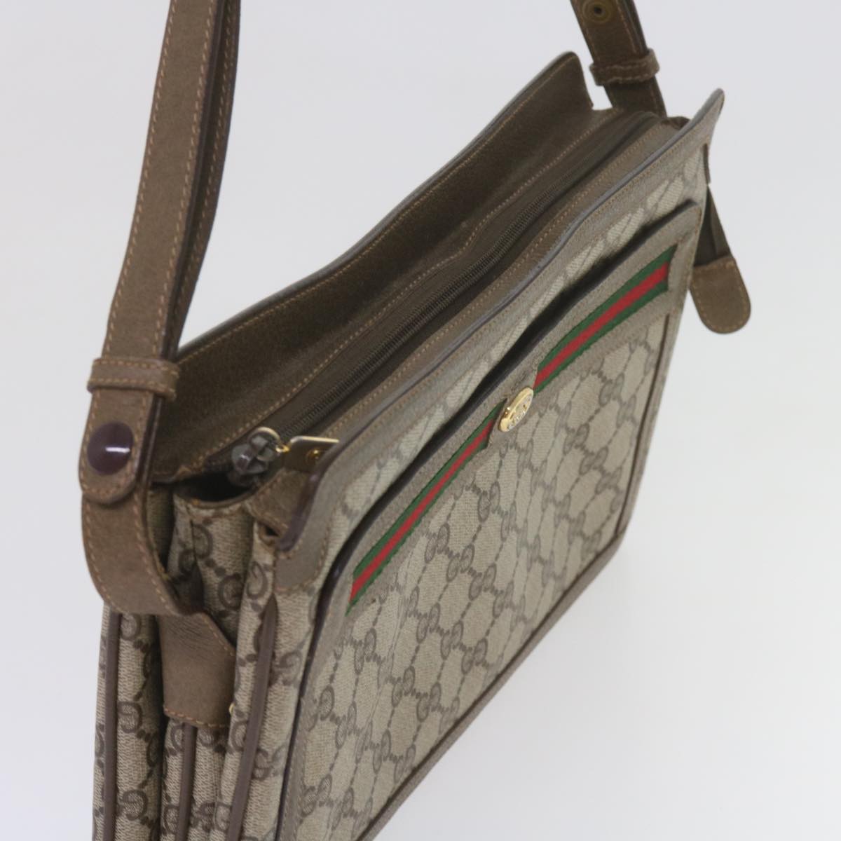 GUCCI GG Supreme Web Sherry Line Shoulder Bag Beige Red 41 02 090 Auth am5260