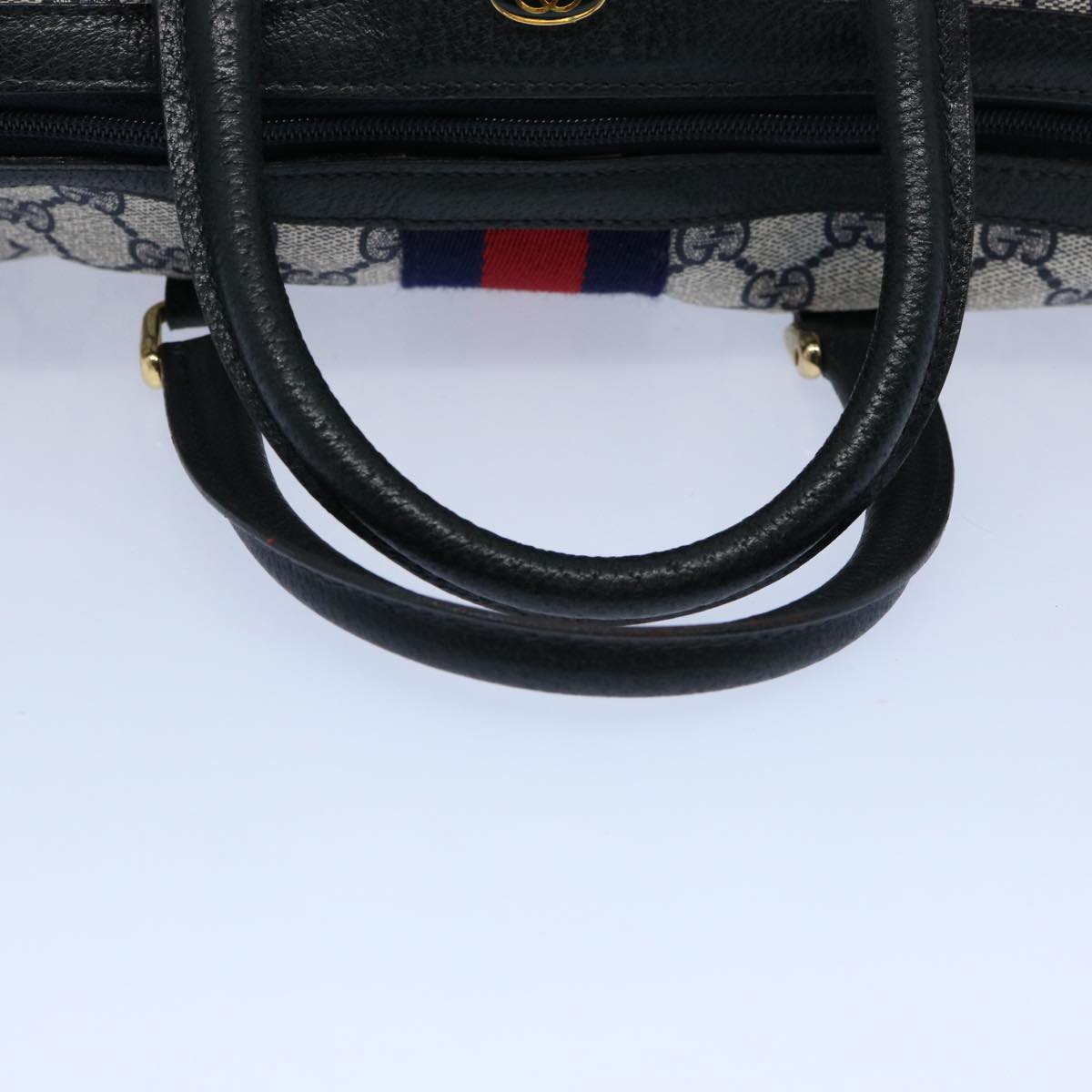 GUCCI GG Supreme Sherry Line Boston Bag PVC Leather Red Navy 40 3842 Auth am5274