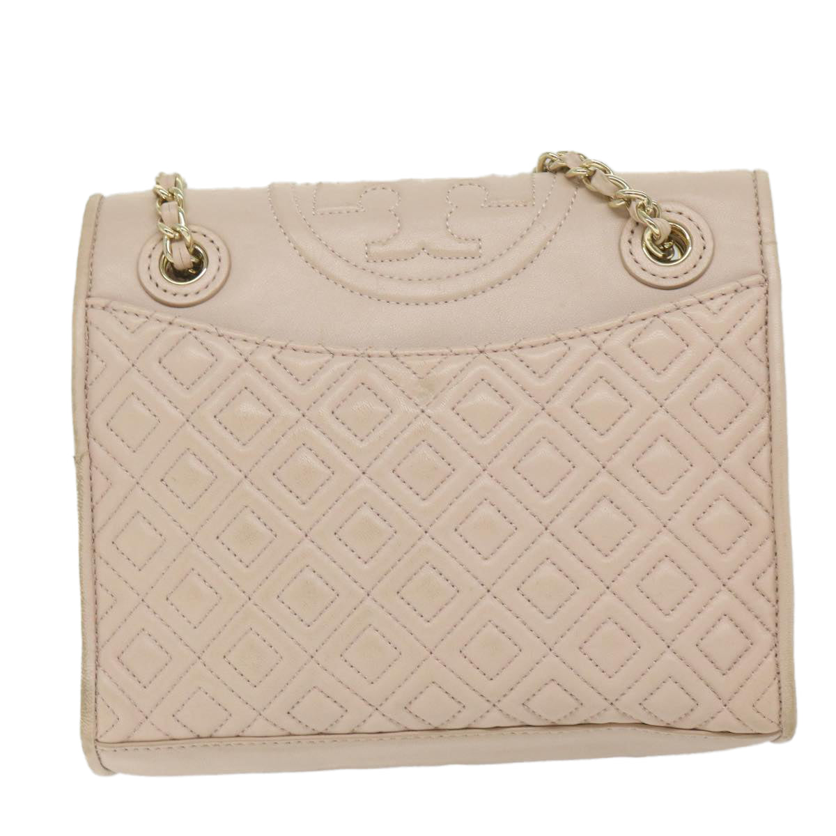 TORY BURCH Quilted Chain Shoulder Bag Leather Pink Auth am5282