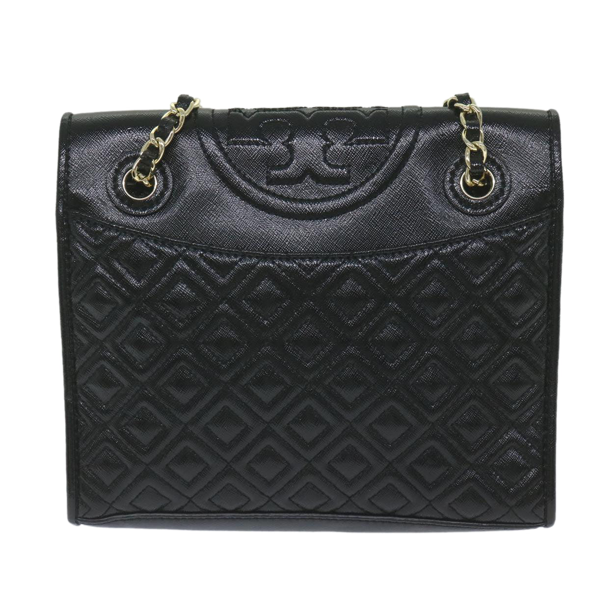 TORY BURCH Quilted Chain Shoulder Bag PVC Leather Black Auth am5283 - 0