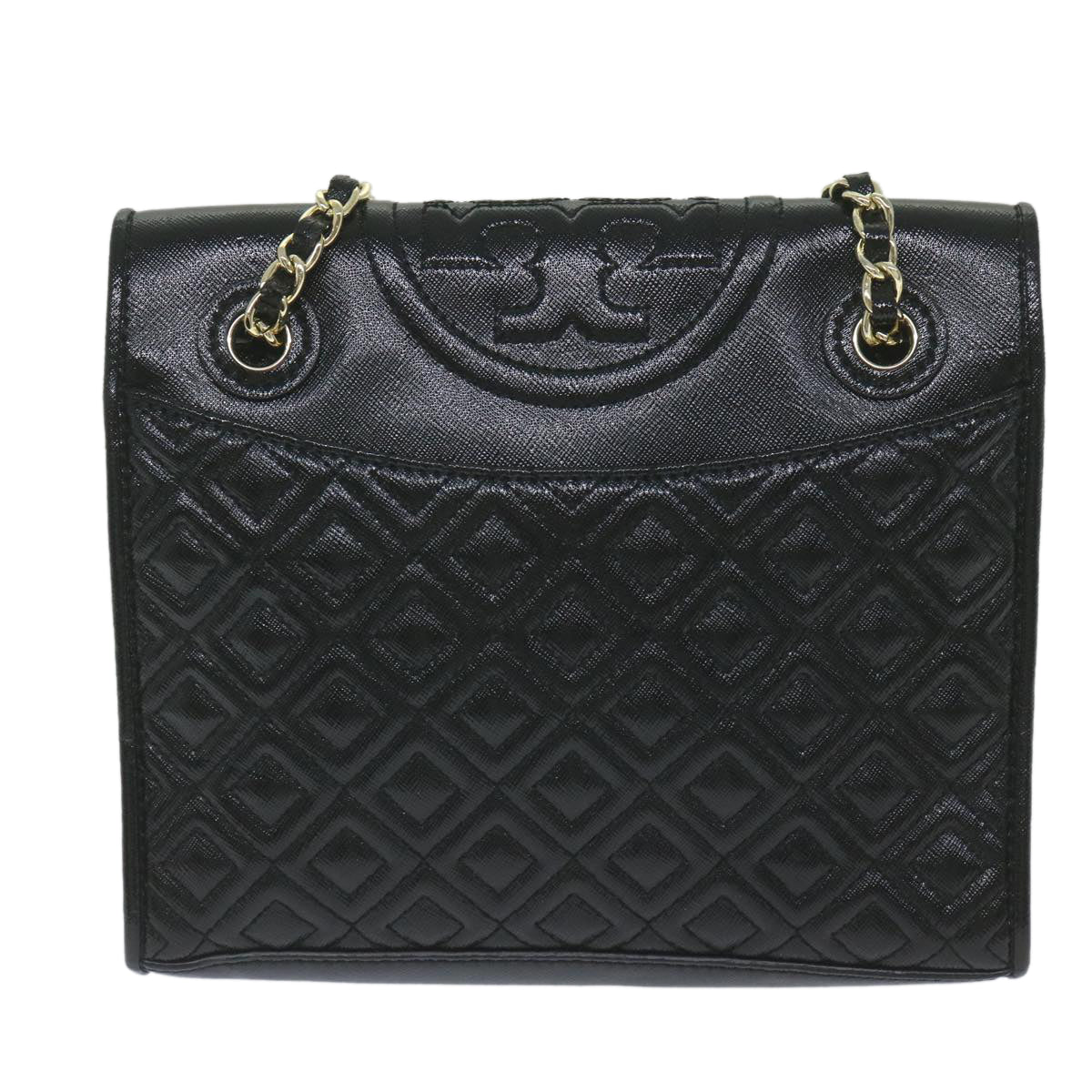 TORY BURCH Quilted Chain Shoulder Bag PVC Leather Black Auth am5283