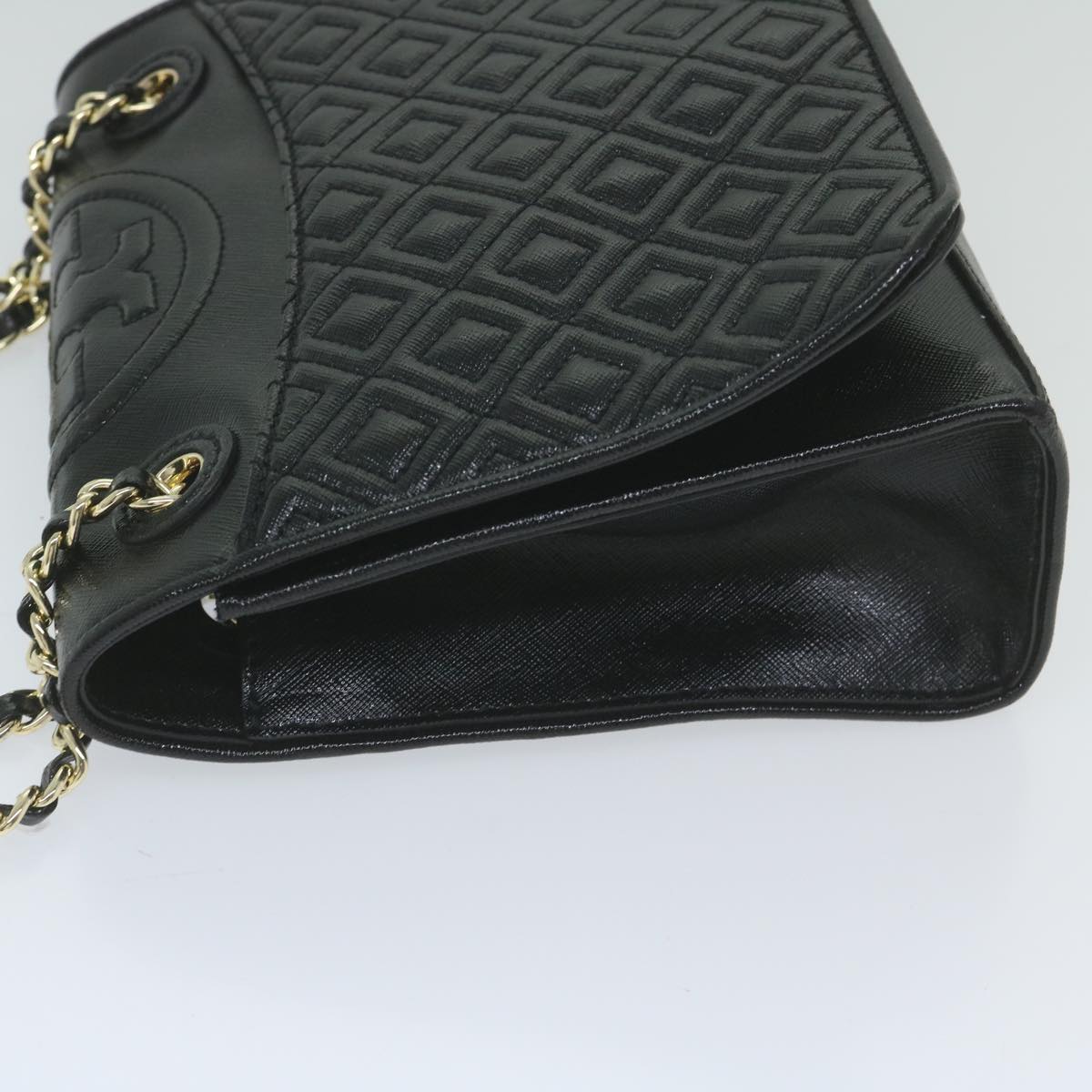 TORY BURCH Quilted Chain Shoulder Bag PVC Leather Black Auth am5283