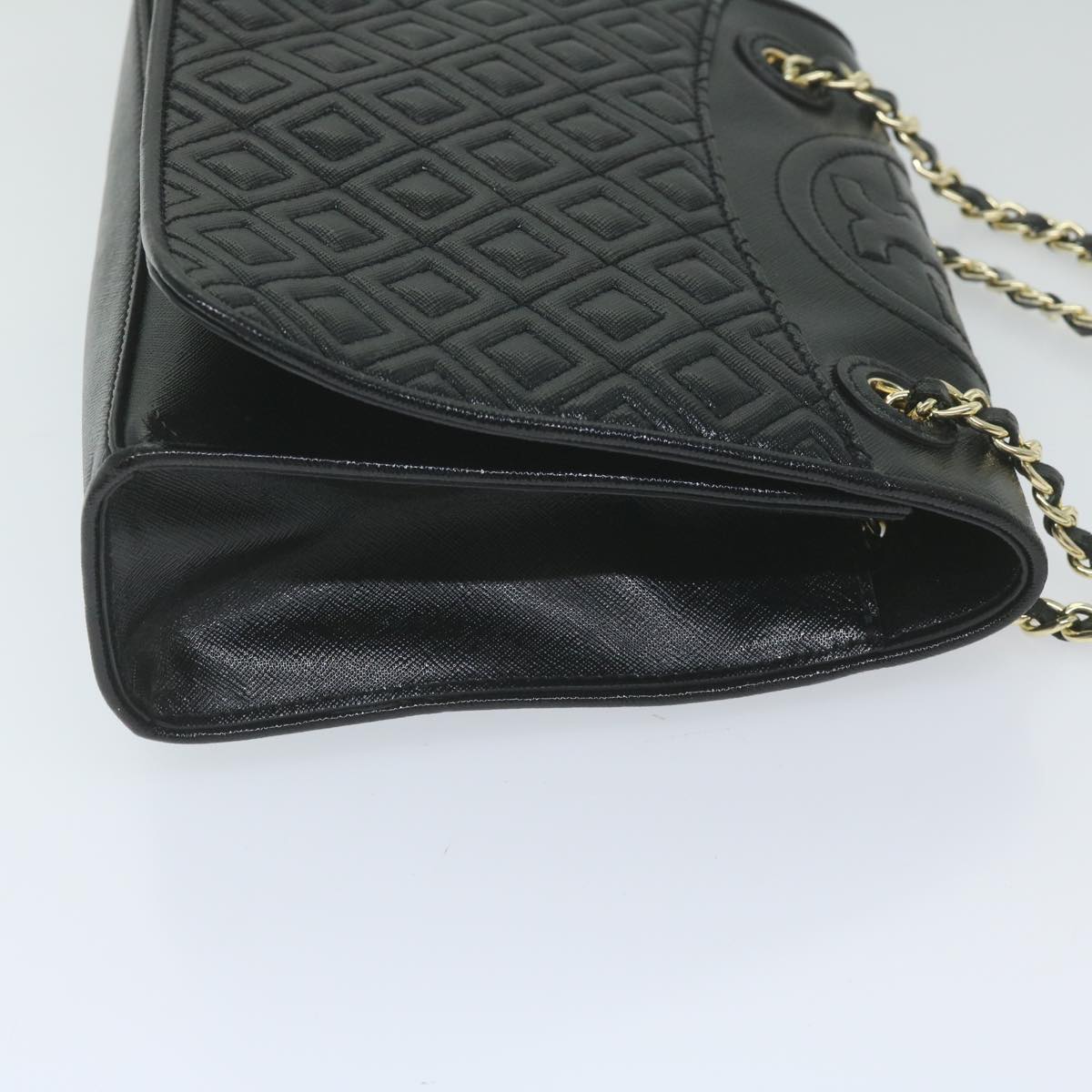 TORY BURCH Quilted Chain Shoulder Bag PVC Leather Black Auth am5283