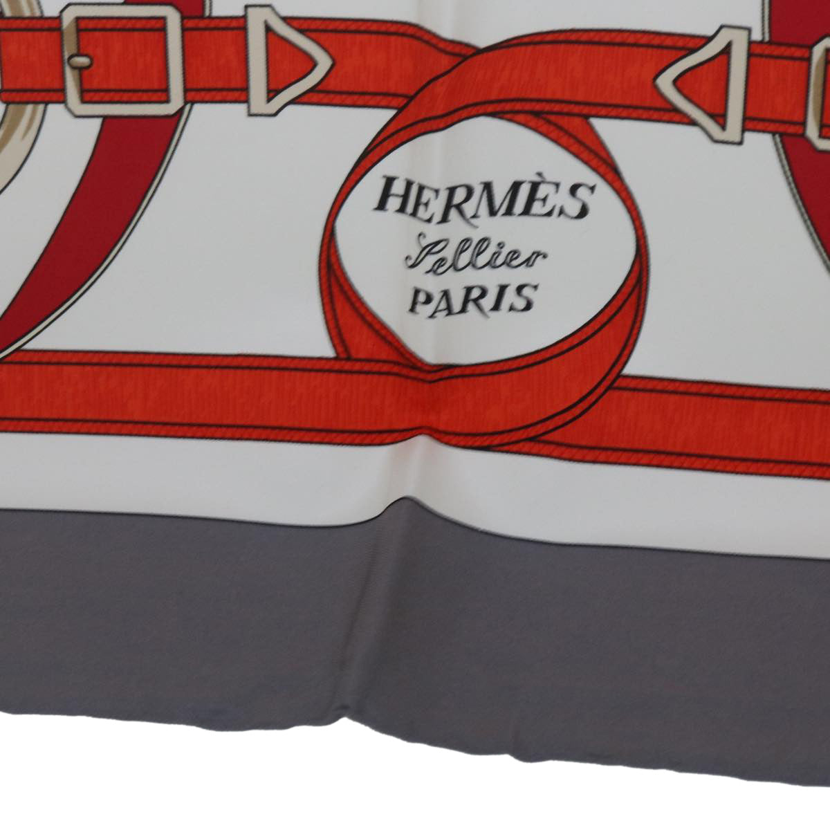 HERMES Carre 90 Eperon d’Or Scarf Silk Gray Auth am5301